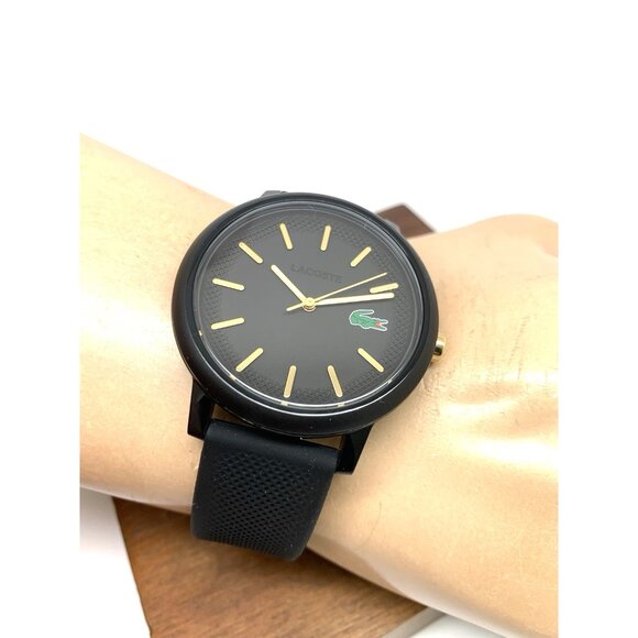 Lacoste Men's Watch 2011233 Quartz Gold Black Dial Textured Rubber Band 42mm - Picture 5 of 13